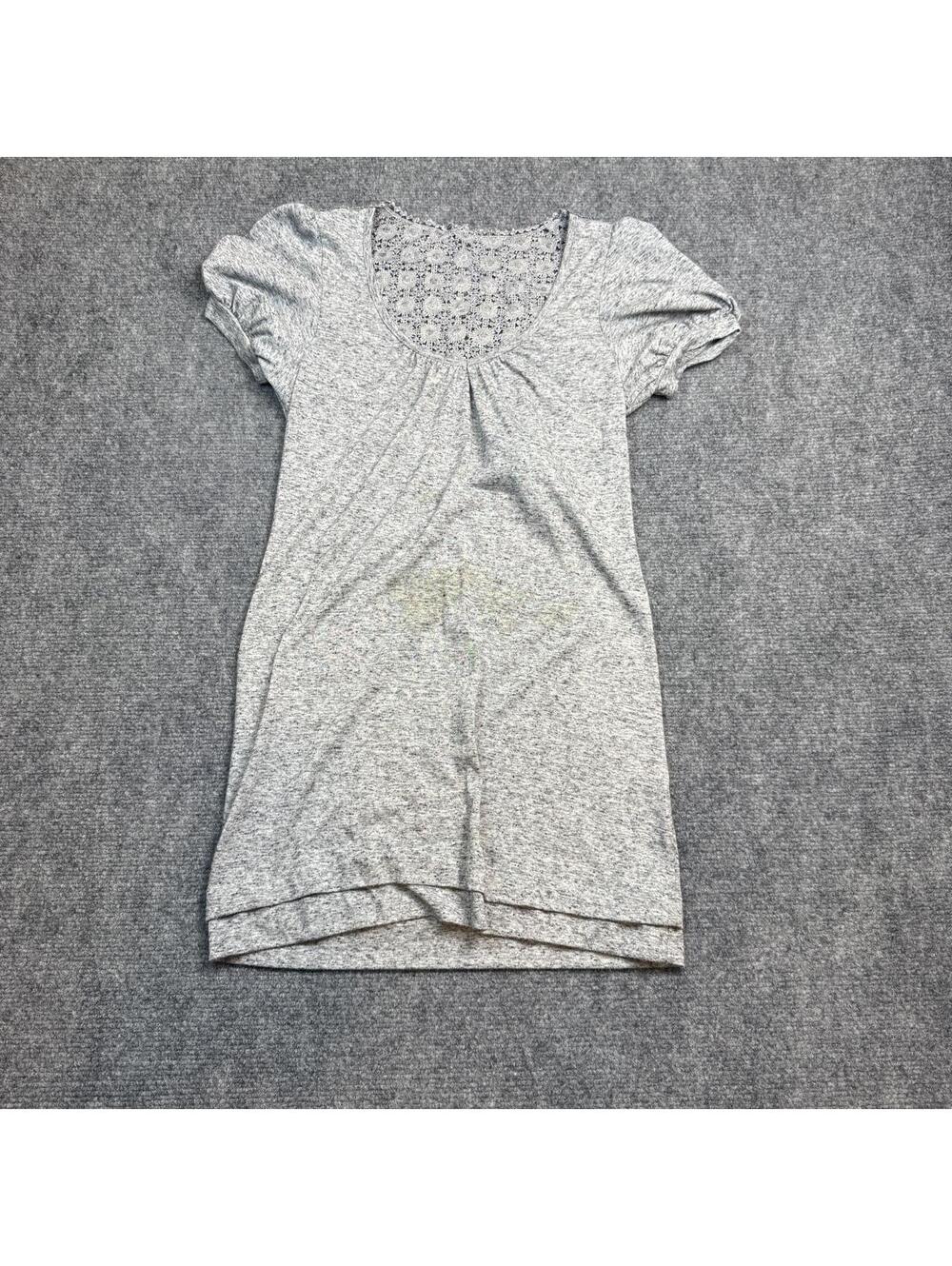 Gray Heathered Babydoll Top S Lace Button Front (coffee stains)